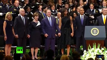 George Bush dancing during Dallas memorial service