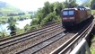 Züge und Schiffe beim Pündericher Viadukt bei Reil an der Mosel, Hectorrail 241, 2x 189, 3x 143, 628