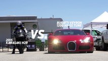 Kawasaki H2R vs Bugatti Veyron Supercar - 1-2 Mile Airstrip Race 2