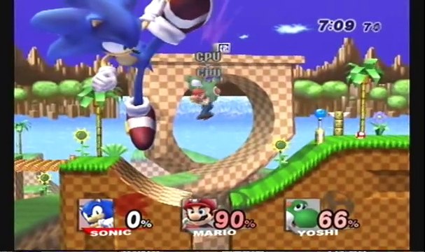 Brawl Hacks - Giant Growing Sonic Super Sonic v.s. Mario and Yoshi