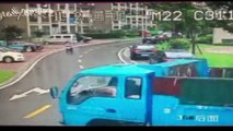Metal plate flies off truck knocking two people of scooter