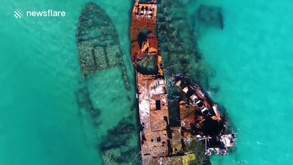 Stunning aerial view of ship graveyard