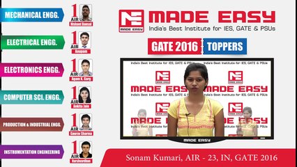 Sonam Kumari, IN AIR 23, GATE 2016 -MADE EASY Student
