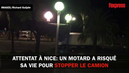 Attentat à Nice: un motard risque sa vie pour stopper le camion