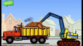 Cartoon for Kids - Excavator cranes digging into trucks - Dump Truck Game for Kids