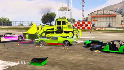 COLORS CARS and BULLDOZER in Spiderman Cartoon -w Superhero for Kids Nursery Rhymes Children's Songs