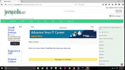 What is Entry in Java collections framework?