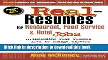Read Real-Resumes for Restaurant, Food Service   Hotel Jobs E-Book Free