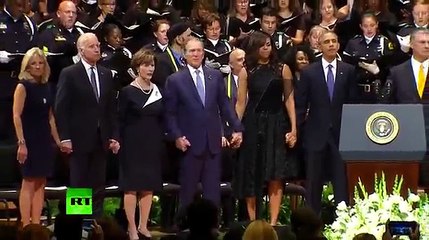 Raw- George Bush Dancing During Dallas Memorial Service-1