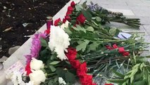 Solidarity With France . Flowers and Candle Vigil Held Outside the French Embassy in Moscow