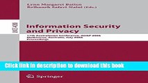 Read Information Security and Privacy: 11th Australasian Conference, ACISP 2006, Melbourne,