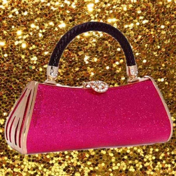 กระเป๋าคลัชออกงาน แฟชั่นเกาหลีหรูหราเข้าชุดราตรีสีสวย นำเข้า สีชมพู - พร้อมส่งAP2541 ราคา1900บาท