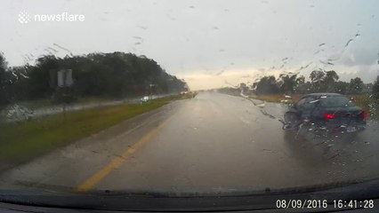 Dramatic lightning strike caught on dashcam