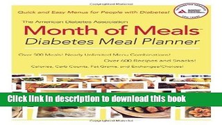 Read The American Diabetes Association Month of Meals Diabetes Meal Planner  Ebook Free