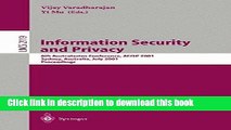 Read Information Security and Privacy: 6th Australasian Conference, ACISP 2001, Sydney, Australia,