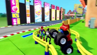Cartoon Video For Kids- Spiderman and Prozen elsa With Monster Truck MCQueen - Video For Children
