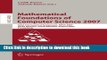 Read Mathematical Foundations of Computer Science 2007: 32nd International Symposium, MFCS 2007