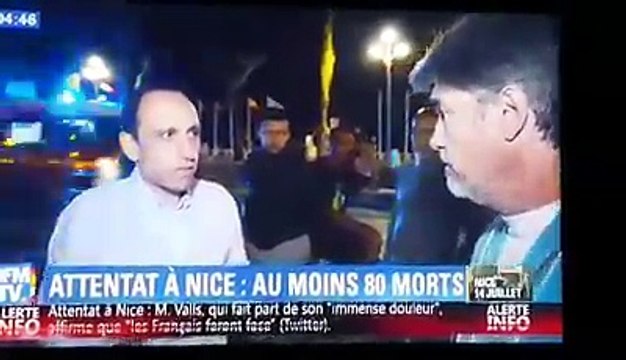 Ce journaliste de BFM interview un témoin anglais, il traduit bien, mais au moment où il demande à quoi ressemble le chauffeur, l'homme le journaliste commence a déformer les propos...