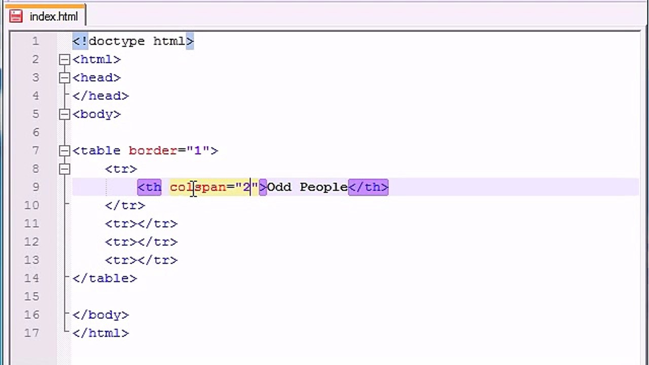 XHTML and CSS Tutorial - 13 - colspan & Annoying People