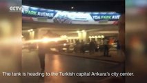 Leaked - Turkish citizens throw rocks, use vehicles to prevent tank from entering Ankara