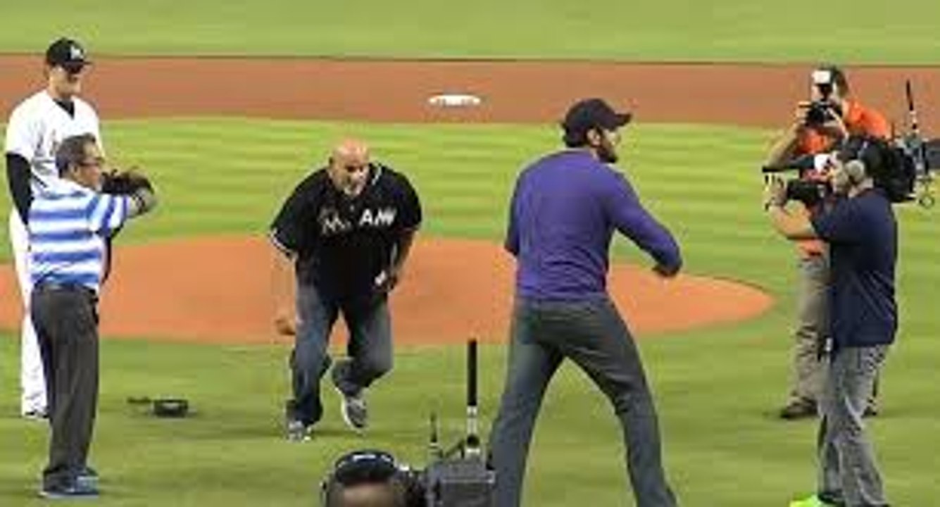 Bill Goldberg spears the catcher in a baseball game in Miami - August 24 2013