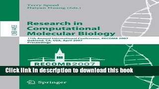 Download Research in Computational Molecular Biology: 11th Annunal International Conference,