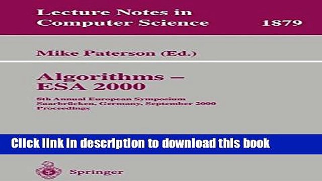Read Algorithms - ESA 2000: 8th Annual European Symposium SaarbrÃ¼cken, Germany, September 5-8,