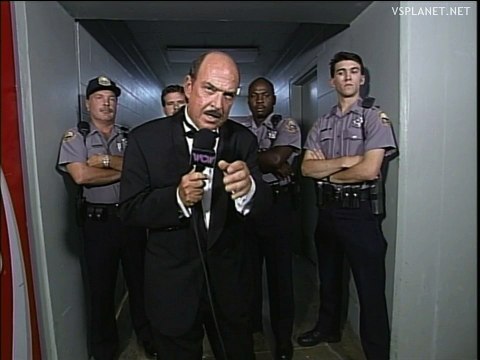 Gene Okerlund backstage, WCW Bash at the Beach 1996