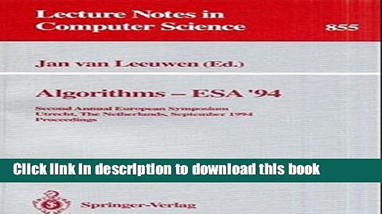 Read Algorithms - ESA  94: Second Annual European Symposium, Utrecht, The Netherlands, September