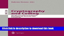 Read Cryptography and Coding: 8th IMA International Conference Cirencester, UK, December 17-19,