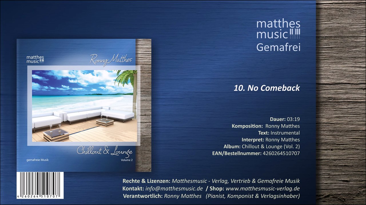 No Comeback (Epic Soundtrack Version - Royalty Free)  (10/11) - CD: Chillout & Lounge (Vol. 2)