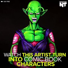Watch this artist transform into comic book characters