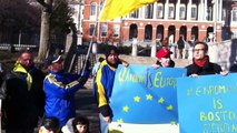 In Boston Ukrainians sign the national anthem of Ukraine on Nov 24, 2013