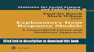 Read Book Explanatory Item Response Models: A Generalized Linear and Nonlinear Approach