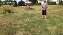 Man performs tricks with toy drone