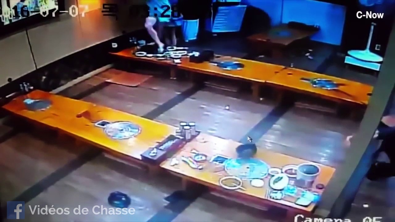 un sanglier charge en plein restaurant !
