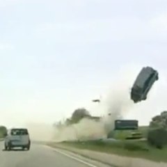 A car flies into the air