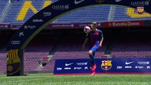Lucas Digne in a FC Barcelona shirt at Camp Nou