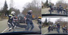 Motociclistas surpreendem condutores presos no trânsito... isto sim é boa disposição!