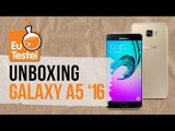 Um conjunto simples na caixa do luxuoso Galaxy A5 2016, confere! - Unboxing EuTestei