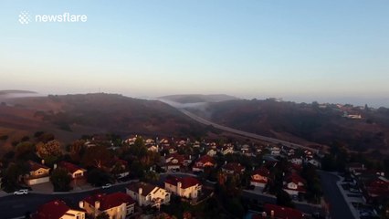 Stunning morning view of fog on hills near Los Angeles