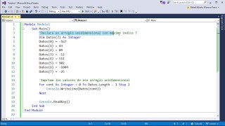 Visual Basic .NET 2015. Español. Arreglos unidimensionales. Parte 2.