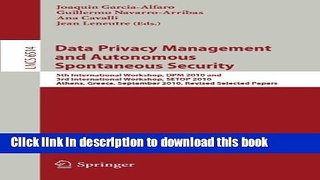 Read Data Privacy Management and Autonomous Spontaneous Security: 5th International Workshop, DPM