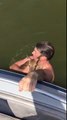 Sauvetage d'un bébé Faon de la noyade dans un lac