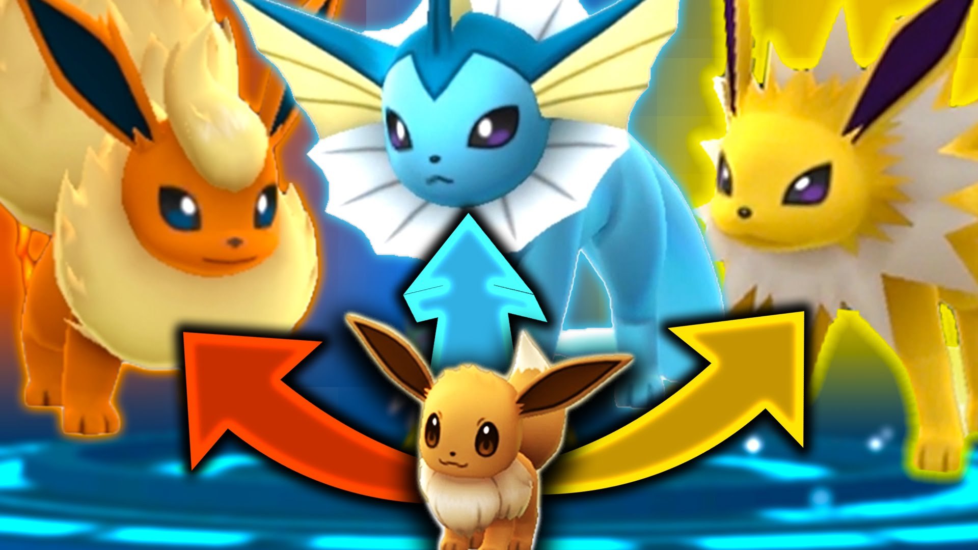Pokemon Go How to evolve Eevee into a Vaporeon Jolteon or Flareon, image size:1920x1080