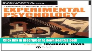 Read Books Handbook of Research Methods in Experimental Psychology (Blackwell Handbooks of