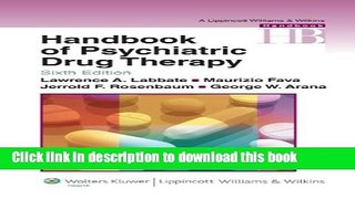 Read Book Handbook of Psychiatric Drug Therapy (Lippincott Williams   Wilkins Handbook Series)