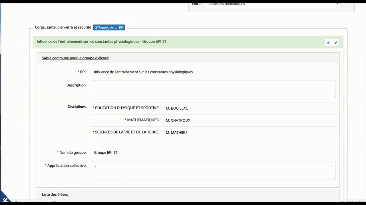 Saisie collective des enseignements pratiques interdisciplinaires