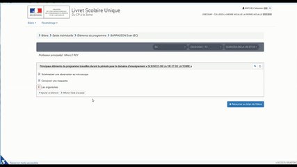 Saisie individuelle des éléments du programme travaillé