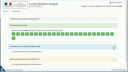 Paramétrage des positionnements possibles et de l'affichage du socle